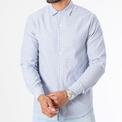 Classic Series - Camisa Manga Larga Rayas Finas 1100 Azul Claro Blanco