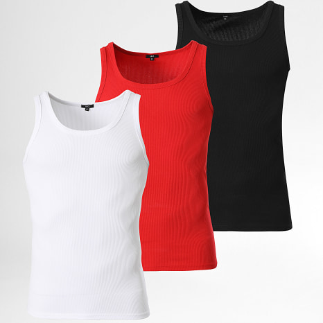 LBO - Pack de 3 tops de canalé 1126 negro rojo blanco