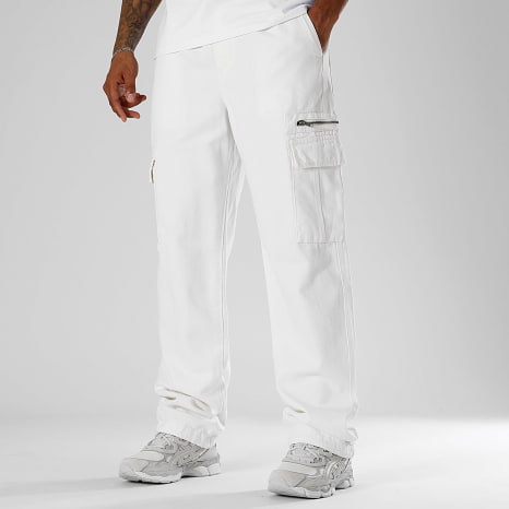 LBO - Baggy Cargo Pantalones de lona de algodón 0512 Blanco