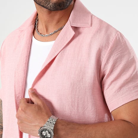 LBO - Ensemble Chemise Manches Courtes Et Short Effet Lin 1176 Rose