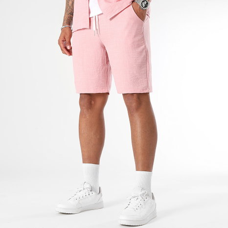 LBO - Ensemble Chemise Manches Courtes Et Short Effet Lin 1176 Rose