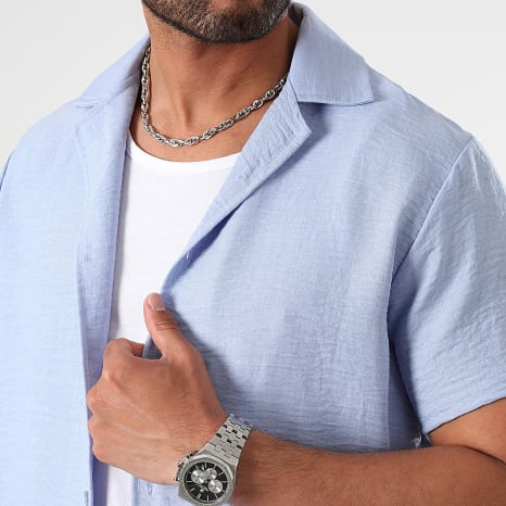 LBO - Conjunto Camisa Manga Curta E Calção de jogging Efeito Linho 1177 Azul Claro