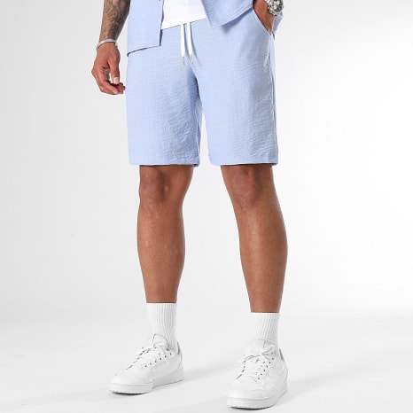 LBO - Conjunto Camisa Manga Curta E Calção de jogging Efeito Linho 1177 Azul Claro