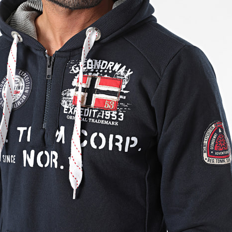 Geographical Norway - Sweat Col Zippé Capuche Bleu Marine