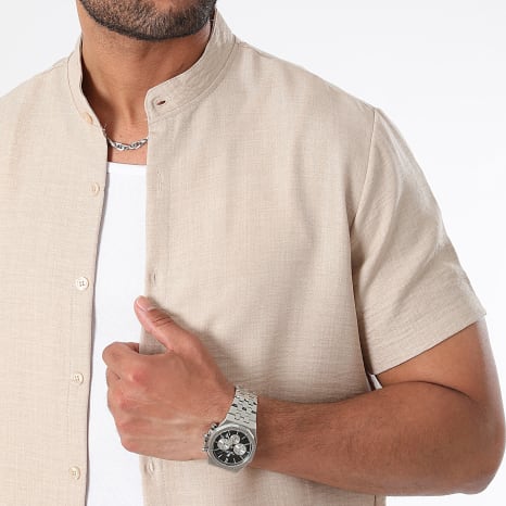 LBO - Ensemble Chemise Manches Courtes Et Short Chino Effet Lin 0955 0943 Beige