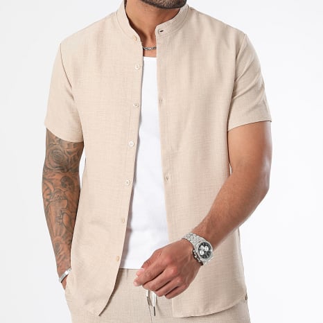 LBO - Ensemble Chemise Manches Courtes Et Short Chino Effet Lin 0955 0943 Beige