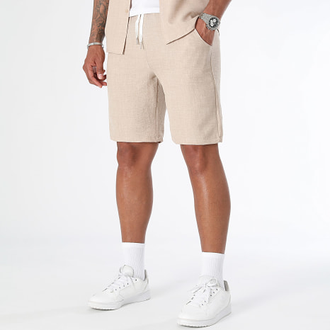 LBO - Ensemble Chemise Manches Courtes Et Short Chino Effet Lin 0955 0943 Beige