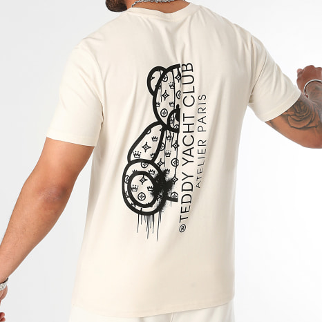 Teddy Yacht Club - Ensemble Tee Shirt Et Short Jogging Atelier Paris Beige Chiné Noir