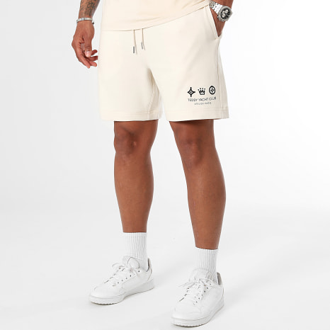 Teddy Yacht Club - Ensemble Tee Shirt Et Short Jogging Atelier Paris Beige Chiné Noir