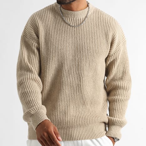 LBO - Jersey Ancho Cuello Redondo Punto Grueso 1362 Beige