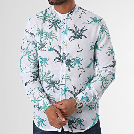 Fins de Séries - Chemise Manches Longues Col Mao Floral YC095 Blanc Vert