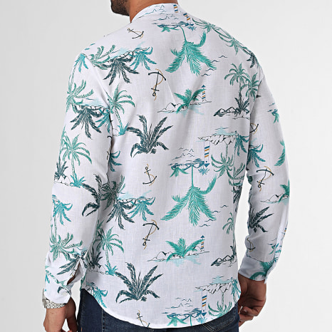 Fins de Séries - Chemise Manches Longues Col Mao Floral YC095 Blanc Vert
