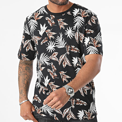 Jack And Jones - Tee Shirt Floor All Over Print Negro Blanco Marrón