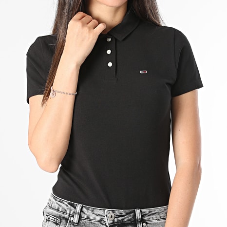 Tommy Jeans - Polo Manches Courtes Slim Femme Essential 7220 Noir