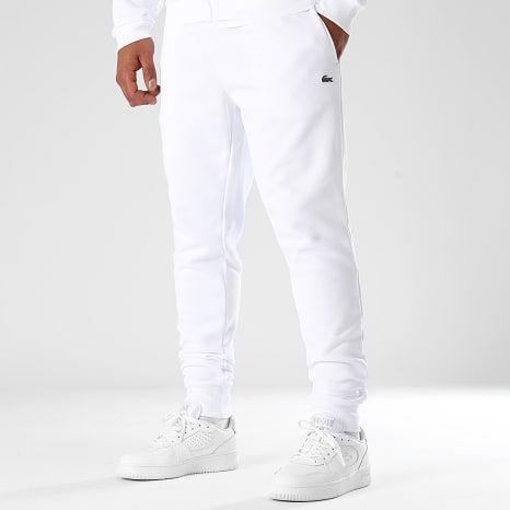 Lacoste - Pantalón de chándal blanco con logotipo bordado de cocodrilo
