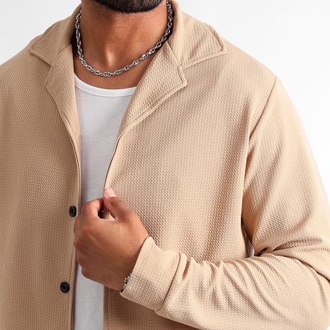 LBO - Ensemble Chemise Manches Longues Et Pantalon Texturé Waffle 1390 Beige