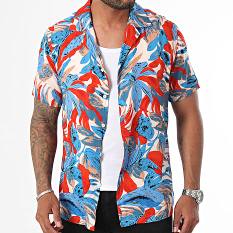 Frilivin - Chemise Manches Courtes Beige Bleu Rouge