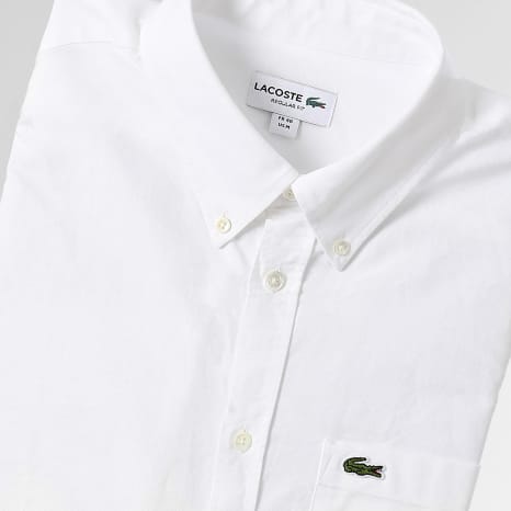 Lacoste - Chemise Manches Longues Poche Logo Brodé Crocodile Regular Fit Blanc