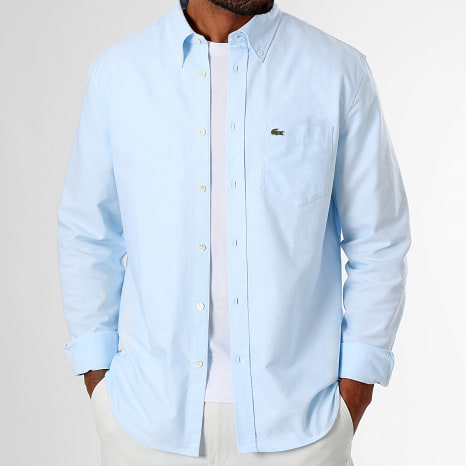Lacoste - Chemise Manches Longues Poche Logo Brodé Crocodile Regular Fit Bleu Clair