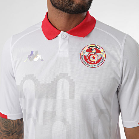 Fédération Tunisienne de Football - FTF Polo Manga Corta Kombat 2024 Tunisia 361V6EW Blanco Rojo Gris