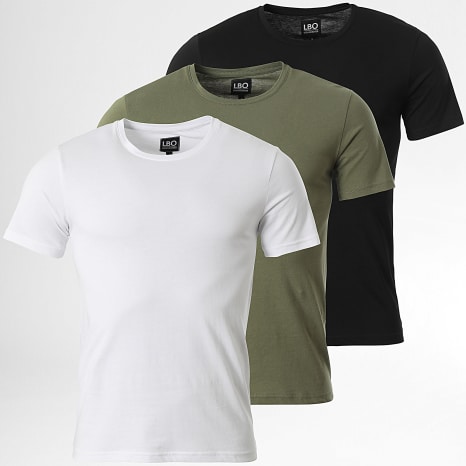 LBO - Lot De 3 Tee Shirts Col Rond 3524 Noir Blanc Vert Kaki