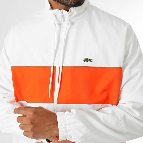 Lacoste - Blanco Naranja Cocodrilo Logotipo Bordado Cremallera Chaqueta