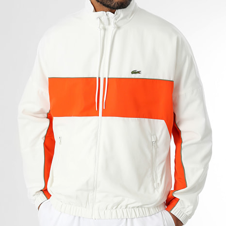 Lacoste - Blanco Naranja Cocodrilo Logotipo Bordado Cremallera Chaqueta