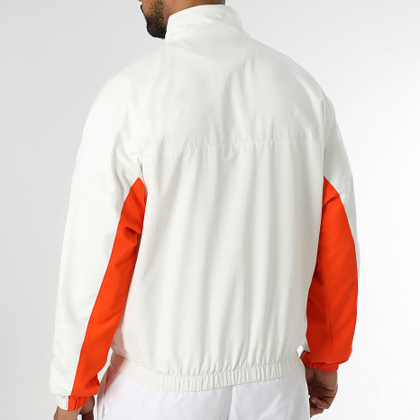 Lacoste - Blanco Naranja Cocodrilo Logotipo Bordado Cremallera Chaqueta