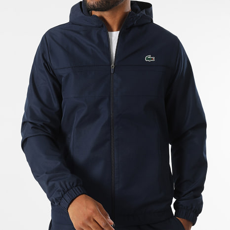 Lacoste - Chaqueta con capucha y cremallera y logotipo de cocodrilo azul marino