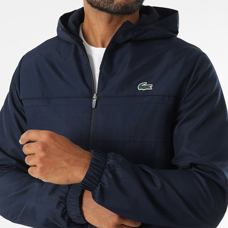 Lacoste - Chaqueta con capucha y cremallera y logotipo de cocodrilo azul marino