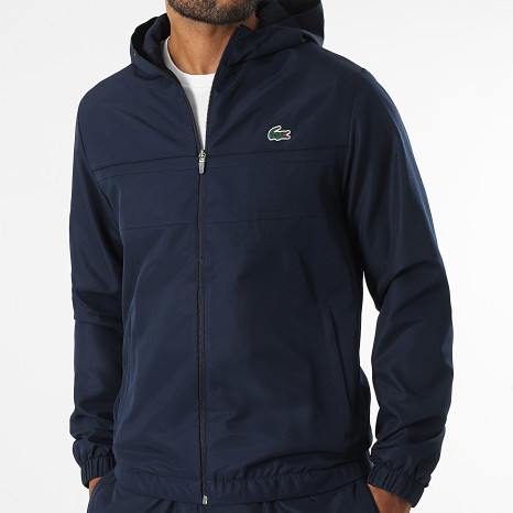 Lacoste - Chaqueta con capucha y cremallera y logotipo de cocodrilo azul marino