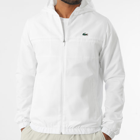 Lacoste - Chaqueta blanca con capucha y cremallera y logotipo de cocodrilo