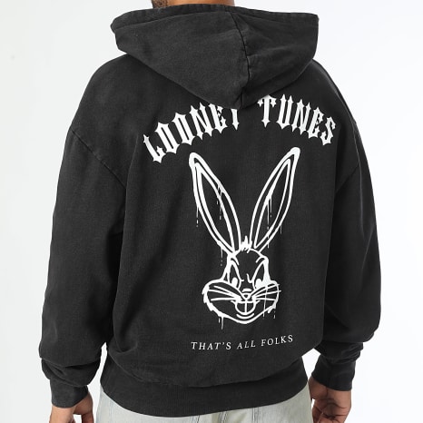 Looney Tunes - Sweat Capuche Oversize Bugs Bunny Worldwide Washed Noir Blanc