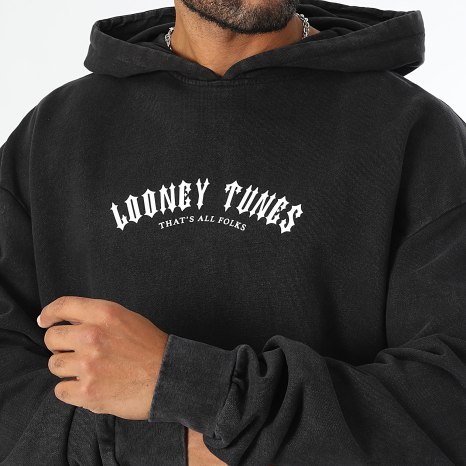 Looney Tunes - Sweat Capuche Oversize Bugs Bunny Worldwide Washed Noir Blanc