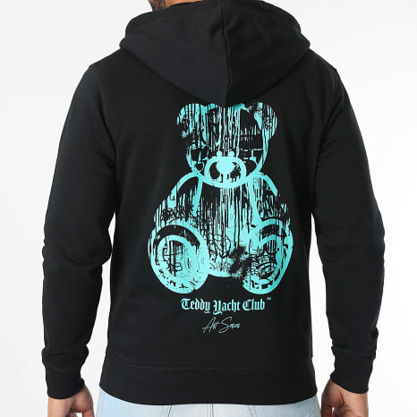 Teddy Yacht Club - Sudadera con capucha y cremallera Art Series Dripping Mono Negro Turquesa