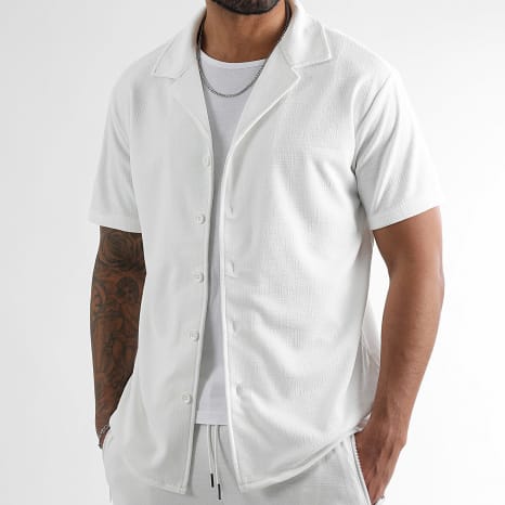 LBO - Ensemble Chemise Manches Courtes Et Short Jogging Canvas 0274 Blanc