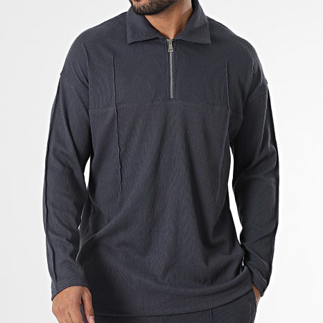 Classic Series - Conjunto de polo de manga larga y pantalón gris carbón