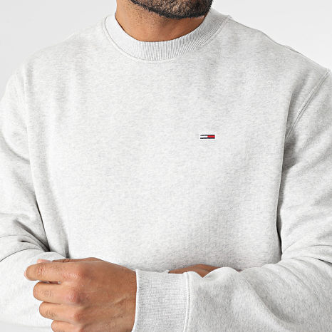 Tommy Jeans - Sweat Crewneck Regular Fit Flag 0741 Gris Clair Chiné