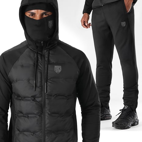 MA9 Mafia Nueve - Zwarte Reflecterende Jas met Capuchon en Joggingbroek Set
