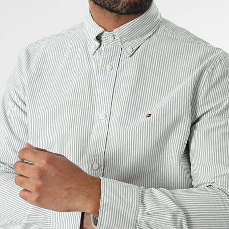 Tommy Hilfiger - Heritage Oxford Stripe Camisa Manga Larga 6238 Verde Blanco