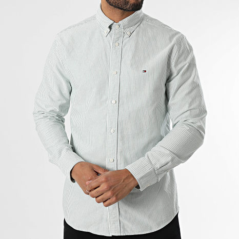 Tommy Hilfiger - Heritage Oxford Stripe Camisa Manga Larga 6238 Verde Blanco