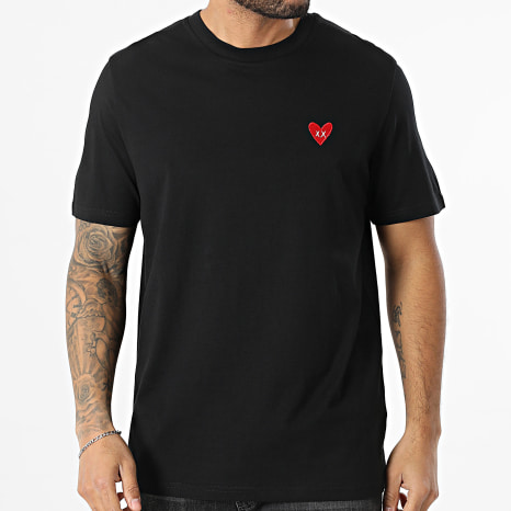 Luxury Lovers - Tee Shirt Oversize Large Red Heart Embroidery Noir