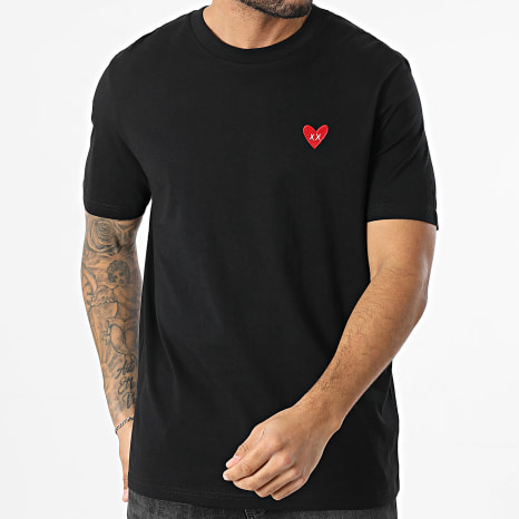 Luxury Lovers - Tee Shirt Oversize Large Red Heart Embroidery Noir