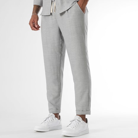LBO - Ensemble Chemise Manches Longues Col Officier Et Pantalon Effet Lin 1734 Gris