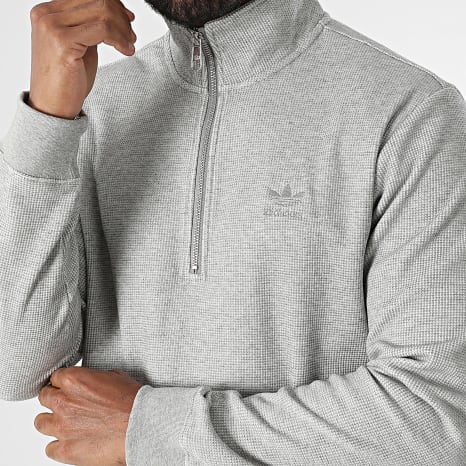 Adidas Originals - Sweat Col Zippé Waffle Essential JD2447 Gris Chiné
