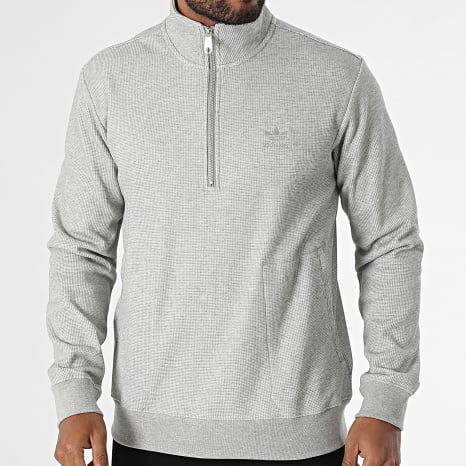 Adidas Originals - Sweat Col Zippé Waffle Essential JD2447 Gris Chiné