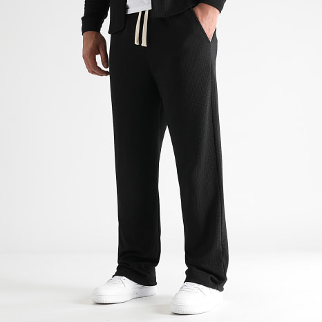 LBO - 1750 Conjunto de camisa y pantalón negro texturizado de pata ancha