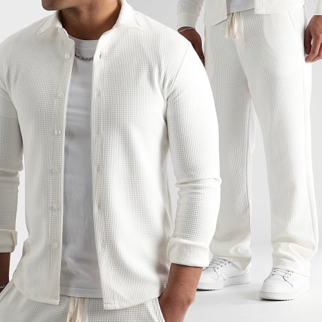 LBO - Conjunto Camisa Y Pantalón Jogging Ancho Texturizado 1751 Blanco