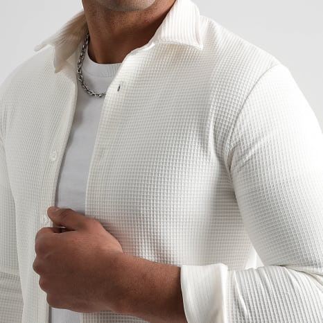 LBO - Conjunto Camisa Y Pantalón Jogging Ancho Texturizado 1751 Blanco
