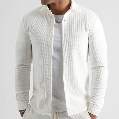 LBO - Conjunto Camisa Y Pantalón Jogging Ancho Texturizado 1751 Blanco